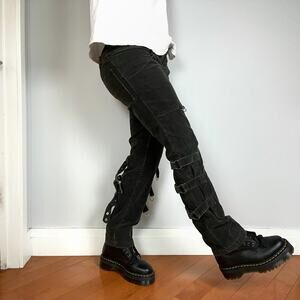 Y2K Euro Made in Italy Susan Small Bondage Corduroy Pants Sz EU 40 Waist 28 Vtg